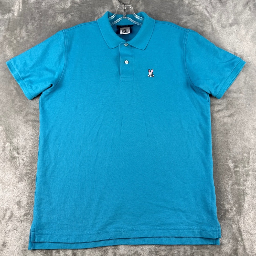 Psycho Bunny Polo Shirt Mens 5 Classic Pima Cotton Blue Embroidered Logo EUC